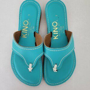 KINO Key West leather thong style handmade Turquoise Sandal Size 7